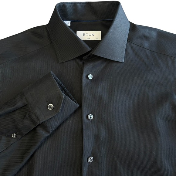 ETON Slim Fit Black Twill Dress Shirt Mens 15.75 40 Spread Collar